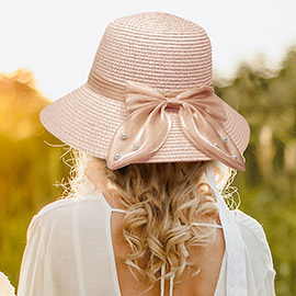 Pearl Pointed Bow Band Straw Sun Hat