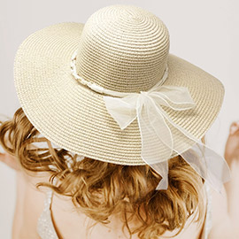 Rhinestone Pearl Twisted Bow Band Pointed Straw Sun Hat