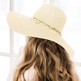 Pearl Starfish Shell Charm Band Pointed Straw Sun Hat