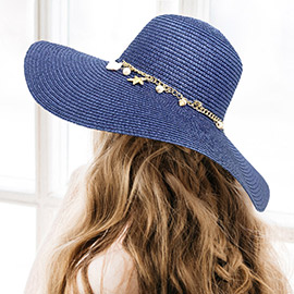 Pearl Starfish Shell Charm Band Pointed Straw Sun Hat