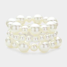 3PCS - Pearl Beaded Multi Layered Stretch Bracelets