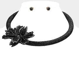 Bling Flower Pointed Evening Choker Necklace