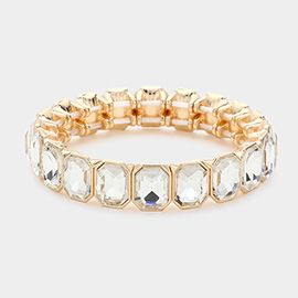 Rectangle Glass Stone Cluster Stretch Evening Bracelet