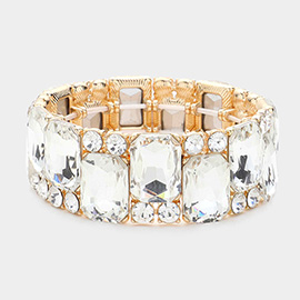 Rectangle Round Glass Stone Cluster Stretch Evening Bracelet