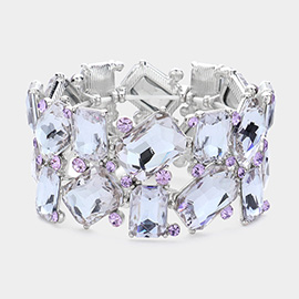 Rectangle Round Glass Stone Cluster Stretch Evening Bracelet