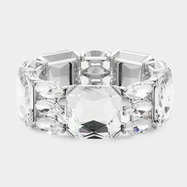 Rectangle Marquise Glass Stone Cluster Stretch Evening Bracelet