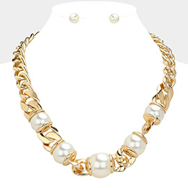Pearl Pointed Chunky Chain Necklace