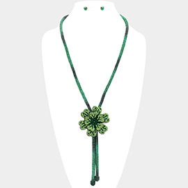 Bling Flower Pointed Evening Long Bolo Tie Necklace