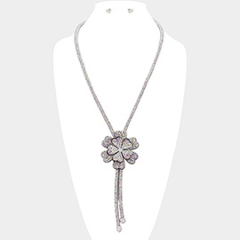 Bling Flower Pointed Evening Long Bolo Tie Necklace