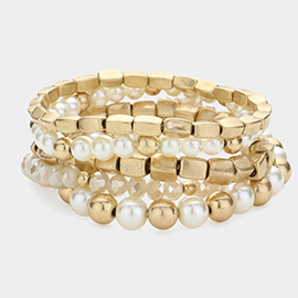 5PCS - Pearl Pointed Metal Stretch Multi Layered Bracelets