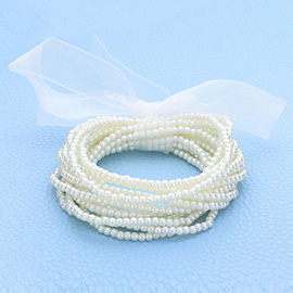 15PCS - Pearl Beaded Stretch Multi Layered Bracelets