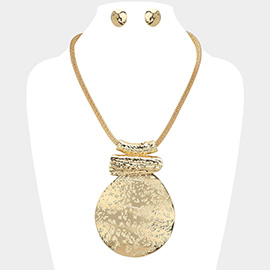Oversized Abstract Textured Metal Pendant Necklace