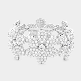 Stone Pointed Pearl Embellished Flower Stretch Bracelet