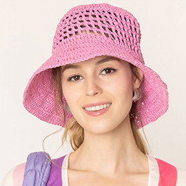 Open Weave Solid Straw Bucket Hat