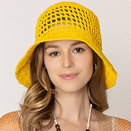 Open Weave Solid Straw Bucket Hat