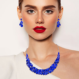 Teardrop Stone Cluster Embellished Evening Necklace