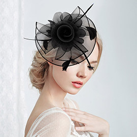 Flower Feather Mesh Bow Fascinator / Headband