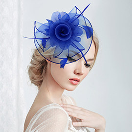 Flower Feather Mesh Bow Fascinator / Headband