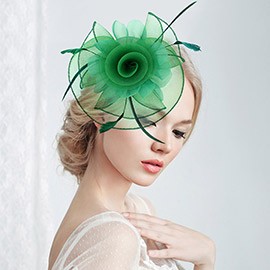 Flower Feather Mesh Bow Fascinator / Headband