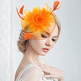Flower Feather Mesh Bow Fascinator / Headband