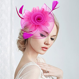 Flower Feather Mesh Bow Fascinator / Headband