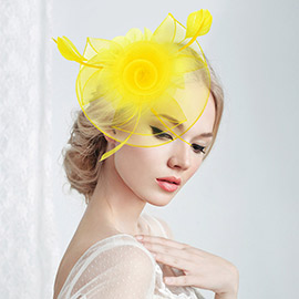 Flower Feather Mesh Bow Fascinator / Headband