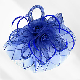 Flower Feather Mesh Bow Fascinator / Headband