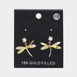 CZ Stone Paved Dragonfly Dangle Earrings