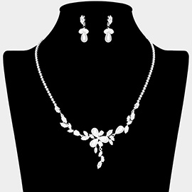 Teardrop Pearl Pointed CZ Marquise Stone Cluster Pointed Rhinestone Paved Necklace