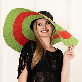 Wide Brim Color Block Floppy Sun Hat