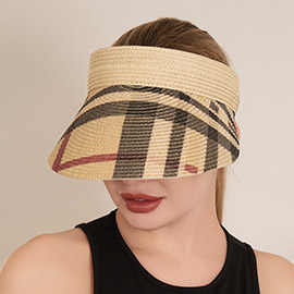 Checkered Printed Straw Visor Hat