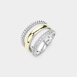 CZ Stone Paved Twisted Metal Two Tone Split Ring