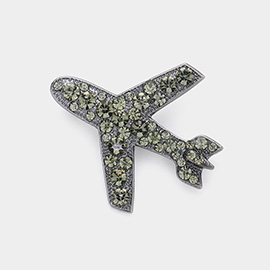 Stone Embellished Airplane Pin Brooch