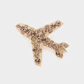 Stone Embellished Airplane Pin Brooch