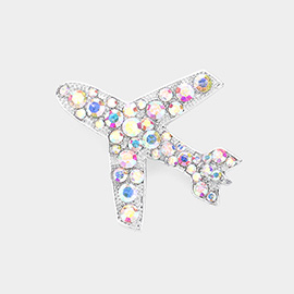Stone Embellished Airplane Pin Brooch