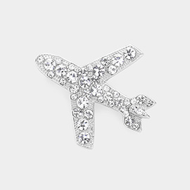 Stone Embellished Airplane Pin Brooch