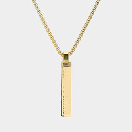 Roman Numeral Accented Metal Bar Pendant Necklace
