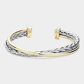 Two Tone Metal Crisscross Cuff Bracelet