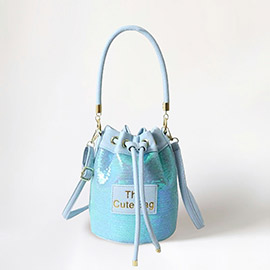 Faux Leather THE CUTE BAG Message Sequin Crossbody Bucket Bag