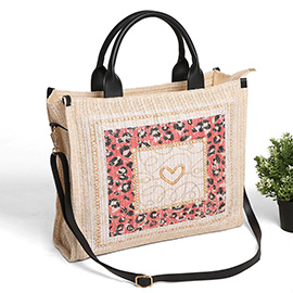 Heart Printed Straw Tote Bag / Crossbody Bag