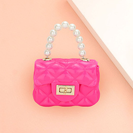 Pearl Top Handle Jelly Mini Flap Purse / Crossbody Bag