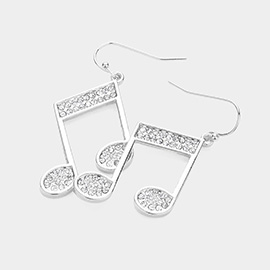 Stone Paved Musical Note Dangle Earrings