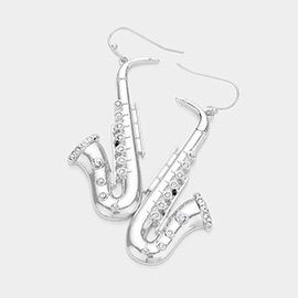 Stone Pointed Saxophone Dangle Earrings