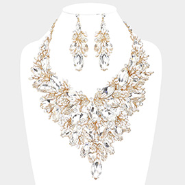 Marquise Stone Cluster Leaf Evening Necklace