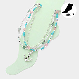 Anchor Charm Seed Beads Faceted Beads Beaded Triple Layered Anklet