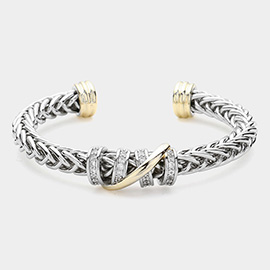 CZ Stone Paved Two Tone Pointed Cuff Bracelet