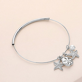 Starfish Sand Dollar Pearl Charm Bangle Bracelet
