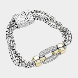 CZ Stone Paved Open Oval Pointed Magnetic Bracelet