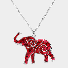 Enamel Embossed Metal Elephant Pendant Necklace