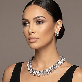 Emerald Cut Stone Collar Evening Necklace